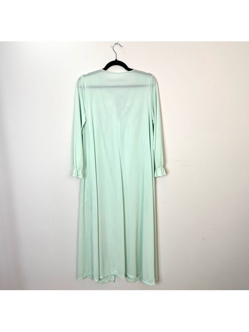 Vintage Mint Green Ruffle Embroidered Button Front Maxi Robe - Picture 8 of 13